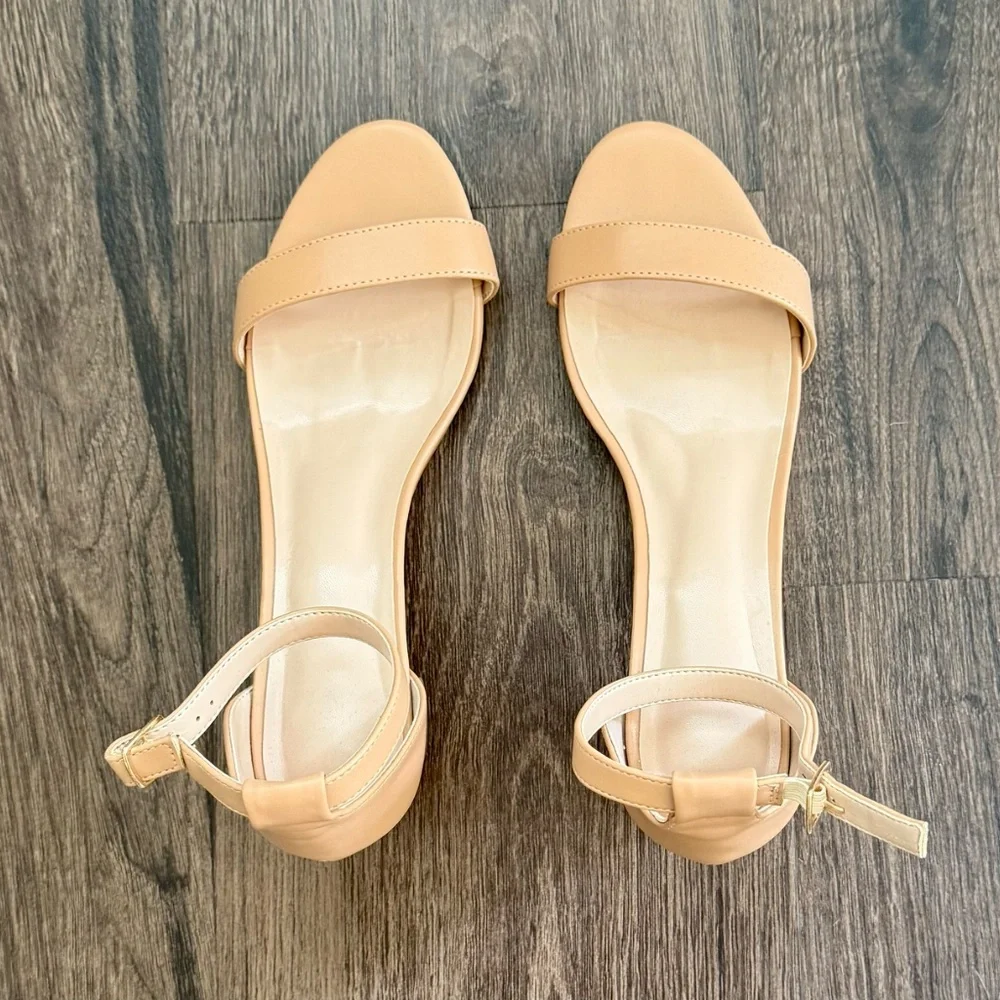 Azazie Women's One-Strap Buckle Block Heel Sandals - Nude - 8.5 - Picture 2 of 4